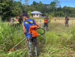 Satgas Yonif 642/Kps Laksanakan Karya Bakti Bersama Masyarakat